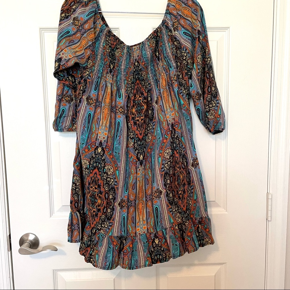 Band of Gypsies off shoulder dress tunic mixed print flowy mini